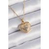 316L Çelik Gold Renk Zirkon Taşlı Kalp Model Vintage Kadın Kolye