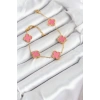 316L Çelik Gold Zincir Pembe Yonca Renk Bileklik