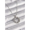 316L Çelik Gümüş Renk Zincir Zirkon Taş Detaylı Bombeli Halka Model Kadın Kolye