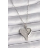 316L Çelik Gümüş Renk Zincir Zirkon Taşlı Kırık Kalp Model Kadın Kolye