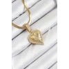 316L Çelik Zirkon Taşlı Kalp Model Gold Renk Kadın Kolye