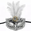 Lüks Gümüş Tüylü Taşlı Balo Maskesi