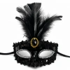 Lüks Siyah Tüylü Taşlı Balo Maskesi