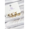Pirinç Zİrkon Taşlı Kalp Model Gold Renk 3lü Kadın Küpe