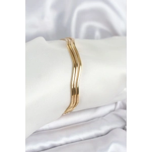 316L Çelik Gold Renk 65 mm Ajda Zikzak Model 3lü Kadın Bileklik