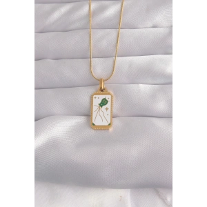 316L Çelik Gold Renk Beyaz Mineli Tarot Kolye