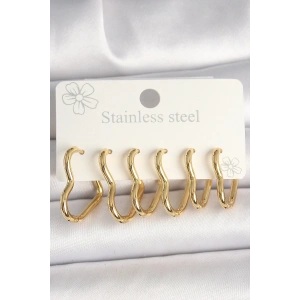 316L Çelik Gold Renk Kalp Model Kadın Küpe Seti