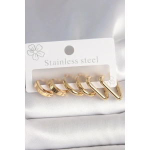 316L Çelik Gold Renk Üçgen Halka Model Kadın Küpe Seti