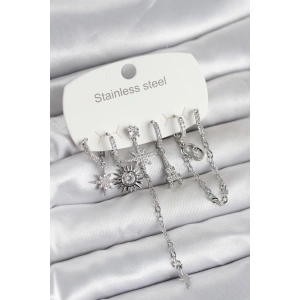 316L Çelik Gümüş Renk 6lı Set Charmlı Kadın Küpe