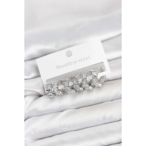 316L Çelik Gümüş Renk Baget Zirkon Taşlı Halka Küpe Seti