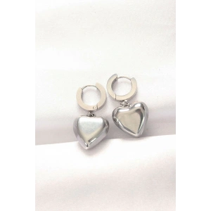 316L Çelik Gümüş Renk Bombeli Kalp Tasarımlı Küpe