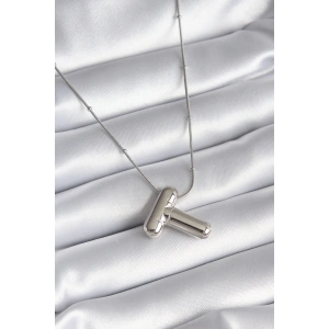 316L Çelik Gümüş Renk Bubble T Harf Model Kadın Kolye