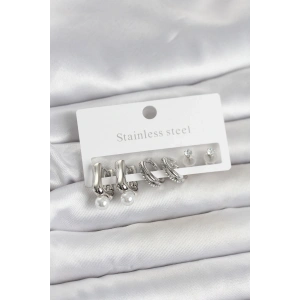 316L Çelik Gümüş Renk Kadın Küpe Seti