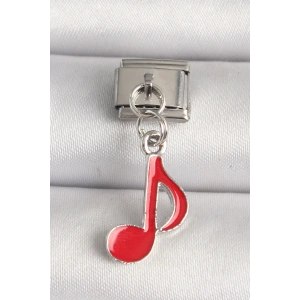 316L Çelik Gümüş Renk Kırmızı Müzik Nota Model Nomination Charm