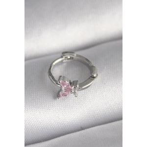 316L Çelik Gümüş Renk Pembe Zirkon Taşlı Kelebek Model Tragus Piercing