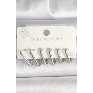 316L Çelik Gümüş Renk Üçgen Model Kadın Küpe Seti