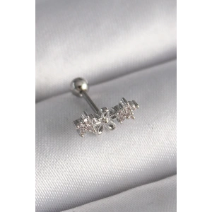 316L Çelik Gümüş Renk Zirkon Taşlı Çiçek Tragus Piercing