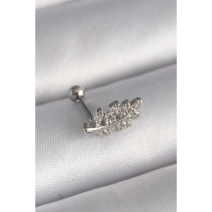 316L Çelik Gümüş Renk Zirkon Taşlı Dal Tragus Piercing