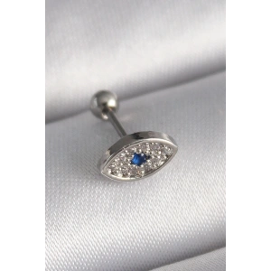 316L Çelik Gümüş Renk Zirkon Taşlı Göz Tragus Piercing