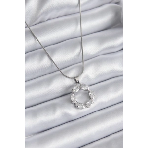 316L Çelik Gümüş Renk Zirkon Taşlı Kadın Kolye