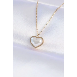 316L Çelik Zincir Gold Renk Beyaz Taşlı Bubble Kalp Kolye