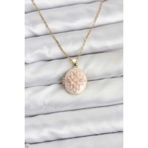 316L Çelik Zincir Gold Renk Mineli Lotus Model Açılabilir Kadın Kolye