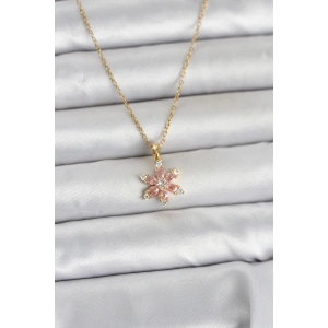 316L Çelik Zincir Gold Renk Pembe Lotus Model Kadın Kolye