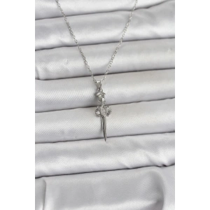316L Çelik Zincir Gümüş Renk Kılıç Model Kadın Kolye