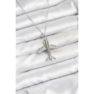 316L Çelik Zincir Gümüş Renk Uçak Model Kadın Kolye