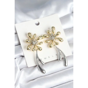Çiçek Model Gold Gümüş Renk Kadın Küpe