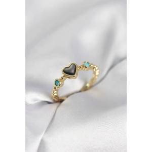 Gold Renk Hematit Taşlı Kadın Yüzük