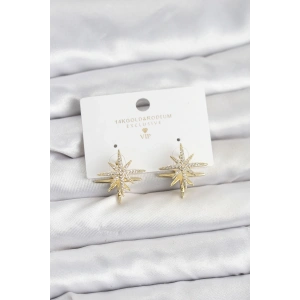 Gold Renk Pirinç Çift Taraflı Kutup Yıldızı Kadın Küpe