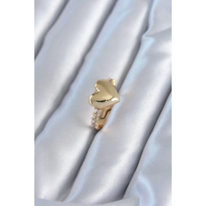Gold Renk Pirinç Zirkon Taşlı Kalp Model Kadın Yüzük