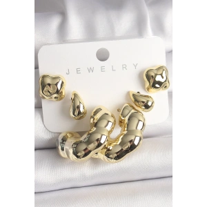 Gold Renk Yonca Damla Halka Model CCB Plastik Kadın Küpe Seti