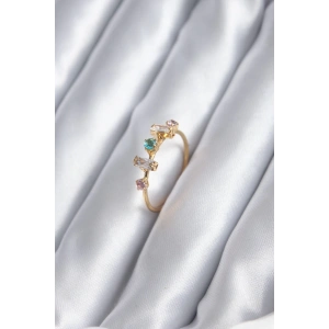 Gold Renk Zirkon Taşlı Renkli Zirkon Taşlı Kadın Yüzük