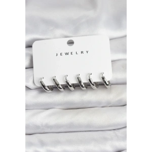 Gümüş Renk Pirinç Halka Kadın Küpe Seti