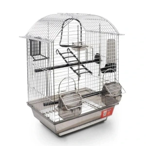 Kiki Excellent Yuvarlak Çatılı Çift Kapılı ve Yemlikli Muhabbet Kuşu Kafesi Krom 43x30x22 Cm