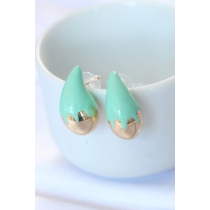 Minimal Turkuaz Mineli Çift Renk Damla Küpe