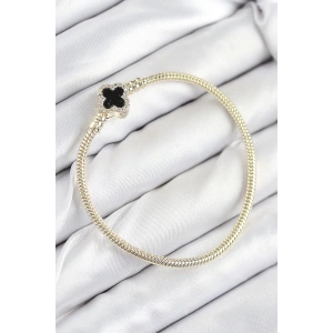Pirinç Charm Zirkon Taşlı Yonca Model Gold Renk Kadın Bileklik