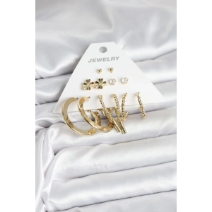 Pirinç Gold Renk 6 Çift Kadın Küpe Seti