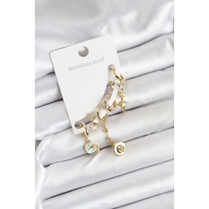 Pirinç Gold Renk Ay Model Kadın Set Küpe