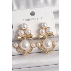 Pirinç Gold Renk İncili Çapa Model Kadın Küpe