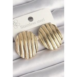 Pirinç Gold Renk İşlemeli Daire Plaka Model Kadın Küpe