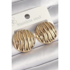 Pirinç Gold Renk İşlemeli Daire Plaka Model Kadın Küpe