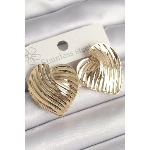 Pirinç Gold Renk İşlemeli Plaka Kalp Model Kadın Küpe