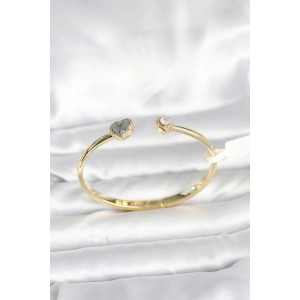 Pirinç Gold Renk Kalpli Model Kadın Kelepçe Bileklik