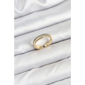 Pirinç Gold Renk Sıralı Zirkon Taşlı Kutup Yıldızı Model Kadın Yüzük