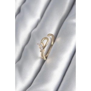 Pirinç Gold Renk Zirkon Taş Detay Kurdele Model Kadın Yüzük