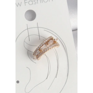 Pirinç Gold Renk Zirkon Taşlı 3Lü Sıralı Model Kadın Kıkırdak Küpe