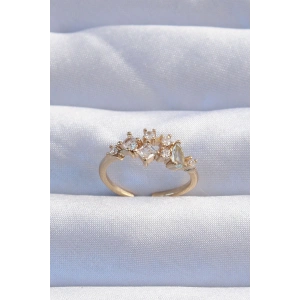 Pirinç Gold Renk Zirkon Taşlı Damla Detay Ayarlanabilir Yüzük